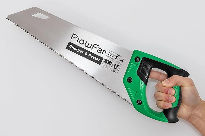 14 inch Hand Saw 11TPI Pro Fine Cut for Wood, Plastic Pipes, Drywall, Trees Trimming & Pruning, Sharp for Woodworking, Green