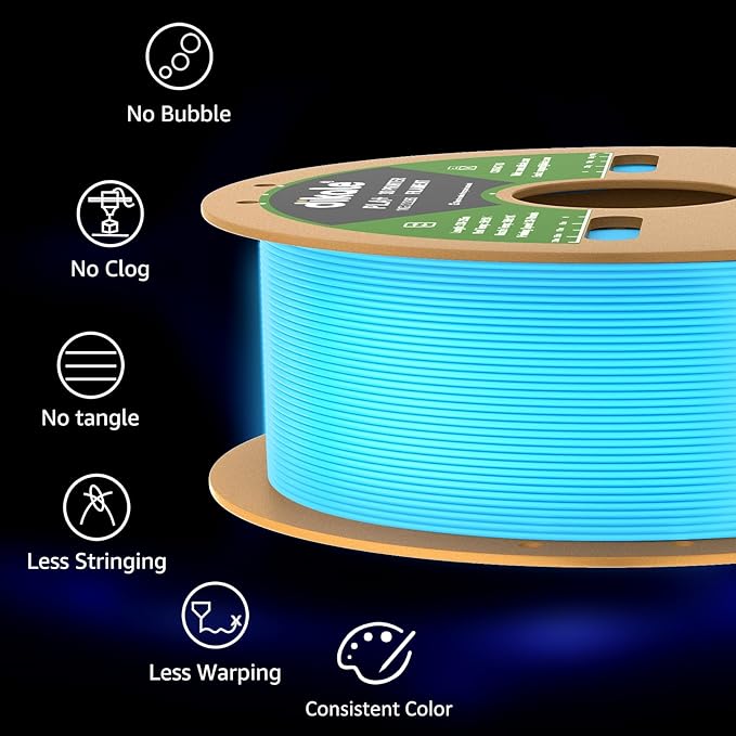 PLA+ 3D Printer Filament Luminous Blue, 1.75mm No Tangle, Net Weight 2.2lbs Spool (1kg, PLA Pro Plus, Blue with Glow in The Dark Effect