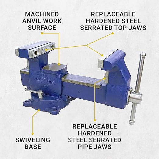 Yost Vises 880-D2 Reversible Combination Vise System | 8 Inch Jaw Width Heavy-Duty Utility Pipe and Bench Vise |Jaw Opens 12.5 Inches when Reversed | Swivel Base | Made with Ductile Iron Castings