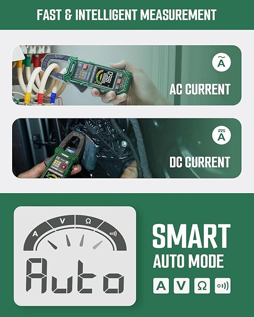 TESMEN TCM-300D Digital Clamp Meter, 6000 Counts Multimeter, Voltage Tester with AC/DC Current &Voltage, Auto-Ranging Voltmeter with Inrush Capacitance Resistance Diode Continuity NCV/Live Wire