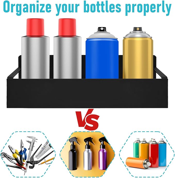 6 Pcs Magnetic Spray Can Holder, Magnet Toolbox Holder, Wall Mounted Spray Bottle Rack, Mechanic Paint Can Organizer, Tool Box Storage Rack for Garage Home Workspace (Black)