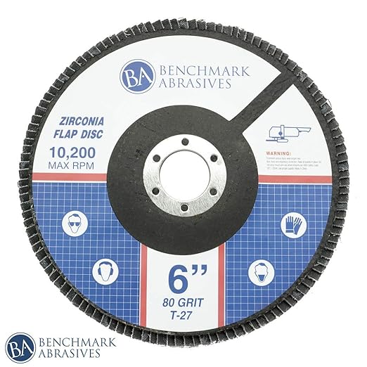 Benchmark Abrasives 6" x 7/8" Premium High Density Jumbo Zirconia Type 27 Flap Discs for Angle Grinder, 6 Inch Sanding Discs, Finishing, Deburring, Rust Removal - (10 Pack) 80 Grit
