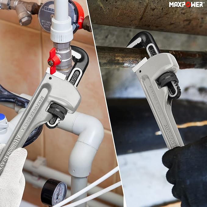 MAXPOWER Pipe Wrench Set 10" 14" 18", Aluminum Plumber Wrenches, Straight Plumbing Wrench