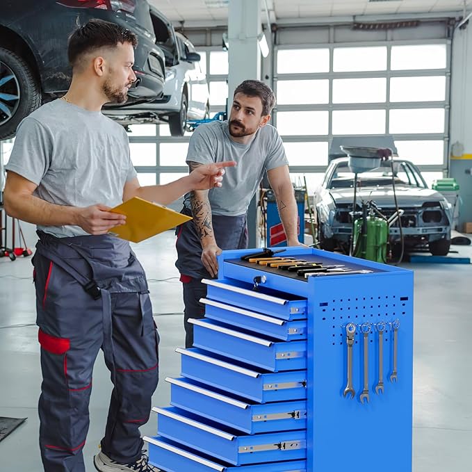 Rolling Tool Chest with Drawers, 7 Drawers Tool Chests & Cabinets, Metal Toolbox with Wheels, Lockable Storage Cabinet, Garage Tool Box with Drawers (Blue, 7 Drawers)