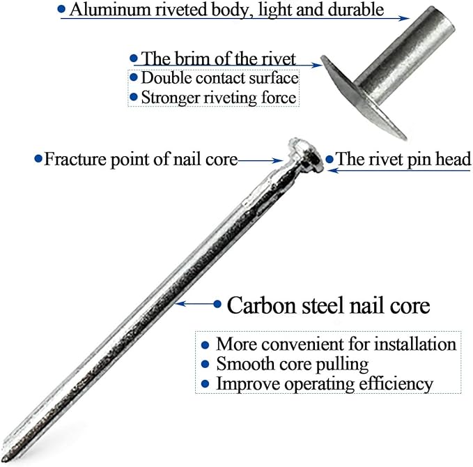 60 Pcs Large Flange Blind Rivets, Aluminum,Flange Diameter 5/8" (16 mm),Pop Rivets Assortment Kit Blind Rivet (3/16"×9/16"(4.8×13mm))