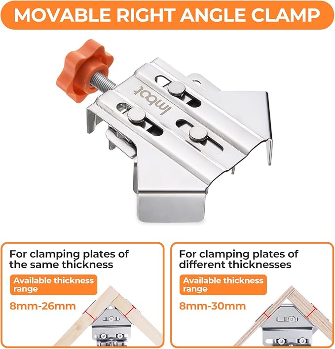 Imbot Right Angle Clamp，2pcs Stainless Steel 90 Degree Right Angle Clamp with Adjustable Swing Jaw，corner clamps for woodworking，For Welding, Framing and DIY Woodworking，Gifts for Men Dad (2Pieces)