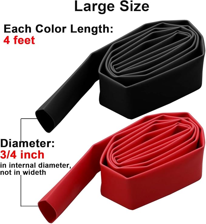 2 Pcs 3/4 inch (Diameter) 3:1 Dual Wall Adhesive Heat Shrink Tubing Kit, Large Wire Shrinkable Tube Wrap by MILAPEAK (4 Feet, Black & Red)