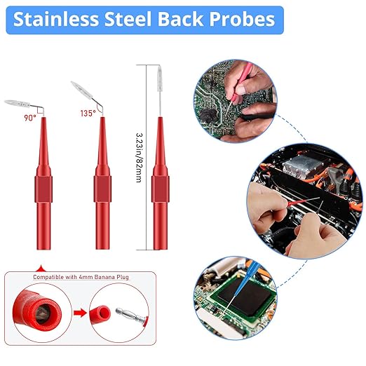 30PCS Back Probe Kit Automotive with Banana Plug Test Leads, Copper Alligator Clips, Insulation Wire Piercing Probes & Stainless Steel Back Probe Pins, Multi-Angle Diagnostic Test Wires for Car Repair