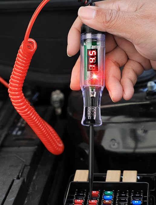 Test Light Automotive 5-90V Digital LED Light Tester with Voltage Display, Voltage Test Pen with Extended Spring Wire & Stainless Steel Probe, Circuit Tester for Car, RV, Fuse Voltage Systems (5-90V)