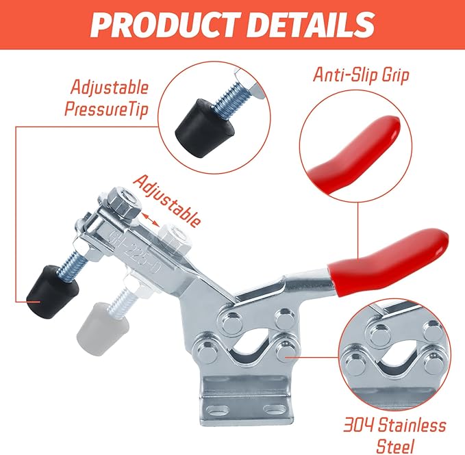 Acrux7 8 Pack Toggle Clamp, Quick Release Hold Down Clamps 500 LBS Holding Capacity, GH-225D Horizontal Adjustable Toggle Clamp for Woodworking, Smoker, Doors, Cabinets, Tool Boxes