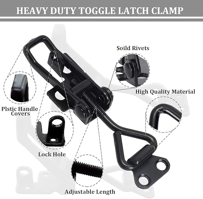 8 Pcs Toggle Clamp Latch 4003 Style, 1320lbs Capacity Adjustable Toggle Clamps with Lock Hook, Black Smoker Clamps Heavy Duty Latches, Quick Release Hasp Clamps for Trunk, Jig, Door and Tool Boxes