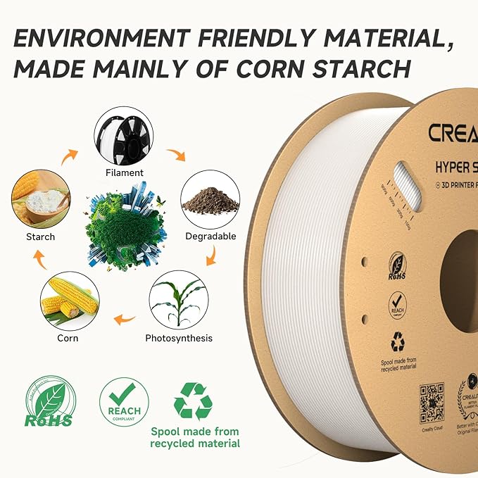 Creality Hyper PLA Filament 1.75mm White 2KG, 30-600mm/s High Speed PLA 3D Printer Filament, 2 Pack 1kg Spool(2.2lbs) PLA, Dimensional Accuracy +/-0.02mm, Fit Most FDM 3D Printer