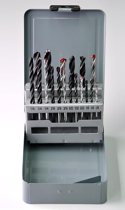 DRILLFORCE 18pc Combination Drill Set - HSS, Brad Point Wood, Masonry Drill Bits
