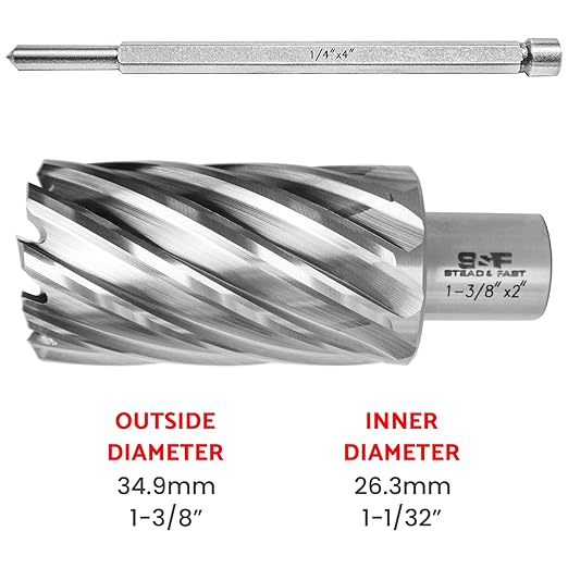 S&F STEAD & FAST Annular Cutter High Speed Steel 1-3/8" x 2" with Pilot Pin