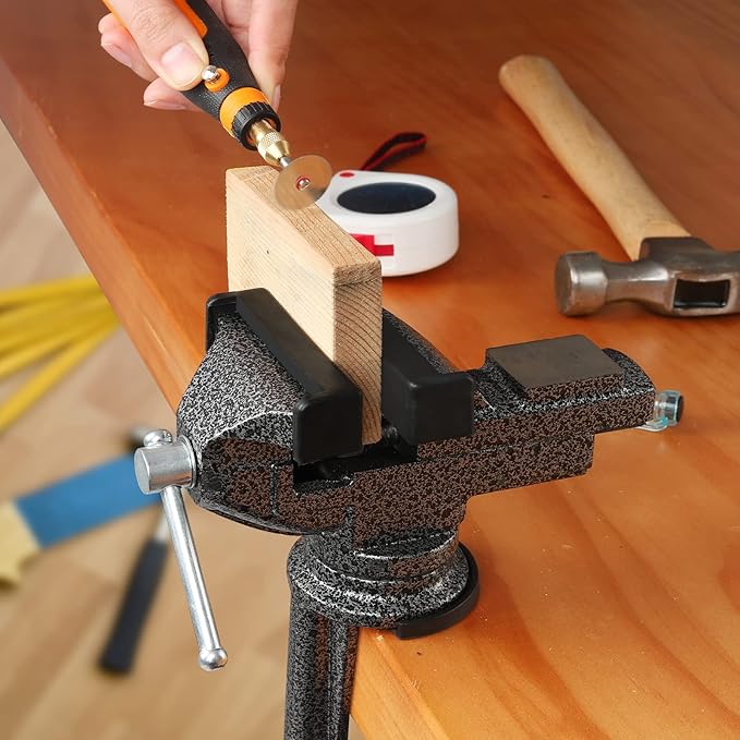 GOXAWEE Universal Bench Vise, 3.15 Inch Table Clamp, 360° Swivel Base, Small Home Vice, Clamp-on Tool for Woodworking, Cutting Conduit, Small DIY Projects, Craft Creation, Sculpting and Modeling