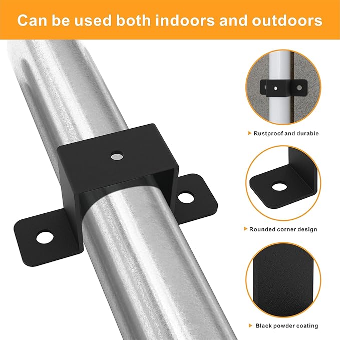 4Pcs Black Strap Heavy Duty Wood Deck Fence Tie for 1.5"x1.5" Post U-Shaped Pipe Clamp Bracket Gazebo Mounting Brackets