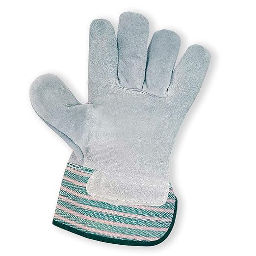Galeton 2114-L Heavy Shoulder Leather Palm Gloves, Safety Cuff, Large, Green Stripe (Pack of 12)