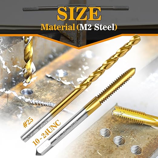 10-24 UNC Tap and #25 Drill Bit Kit, M2 HSS Drill and Tap Set, Combination of Drill and Tap Kit for Metal