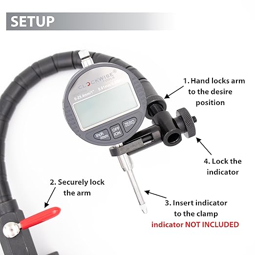 Clockwise Tools Magnetic Base, MGBR-04, Flexible Arm Magnetic Stand for Digital Dial Indicators, 176lbs Max Pull