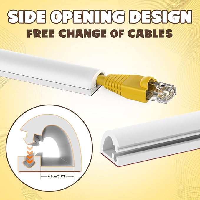 196 Inch Wall Cord Hider, Silicone Self Adhesive Cable Hider Cord Cover, Flexible Wire Covers for Cords Cable Cover Cable Concealer for Wires W0.59” H0.39” White (White, 196 inch)