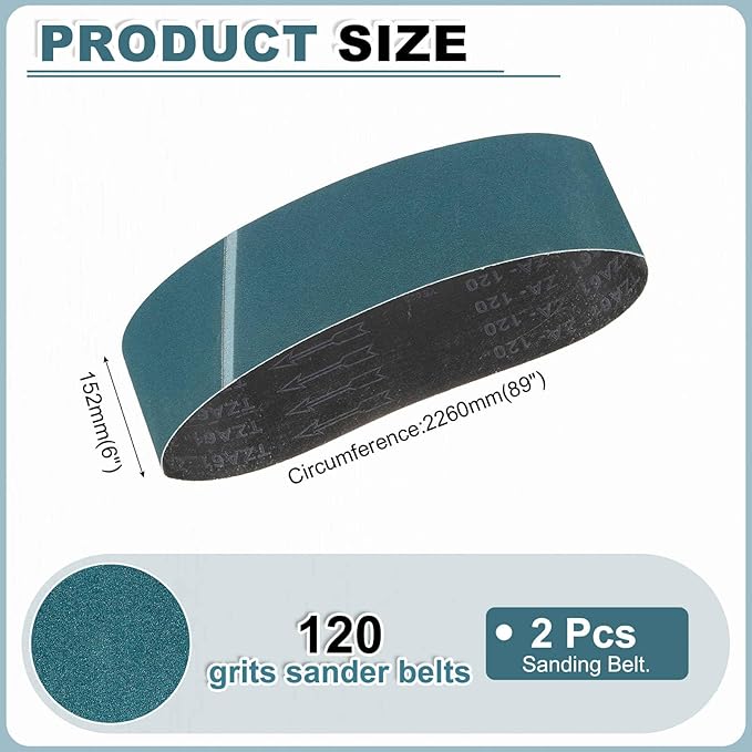 HARFINGTON 6 x 89 Inch Sanding Belts, 2 Pcs 120 Grit Zirconia Abrasive Belt Sander File Belt for Woodworking, Metal Polishing, Knife Sharpener