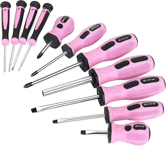 FASTPRO 21-Piece Magnetic Screwdrivers Set with Organizer Rack, Slotted Phillips Screwdrivers and Precision Screwdrivers, Repair Tool Kit for Women, Pink