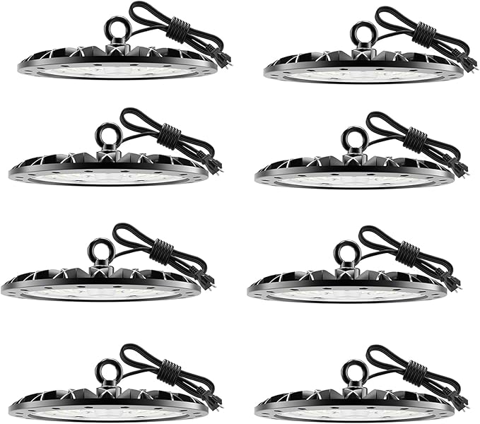 loyal 8 Packs 100W UFO LED High Bay Light, 10000LM Shop Light, 6000K Daylight with 1.2M Cable US Plug, Commercial High Bay Lighting for Warehouse Workshop Garage Factory