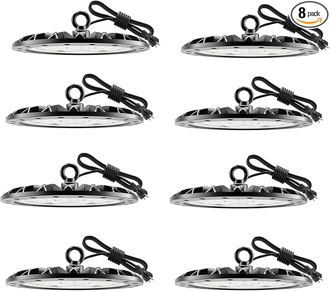 loyal 8 Packs 300W UFO LED High Bay Light, 30000LM LED High Bay Shop Light, 6000K Daylight LED Bay Light with 1.2M Cable US Plug, Commercial High Bay Lighting for Warehouse Workshop Garage Factory