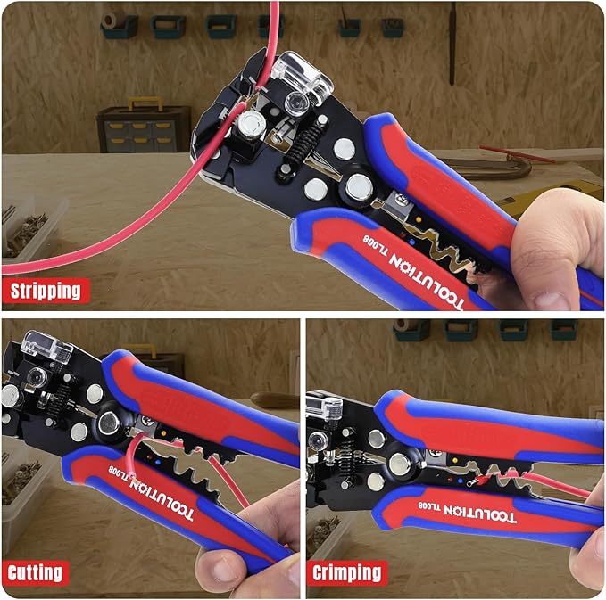3-in-1 Self-Adjusting Wire Stripper Tool - Heavy Duty Electrical Wire Stripping & Crimping & Cutting Pliers for 10-24 AWG for Electricians, DIY & Automotive Use