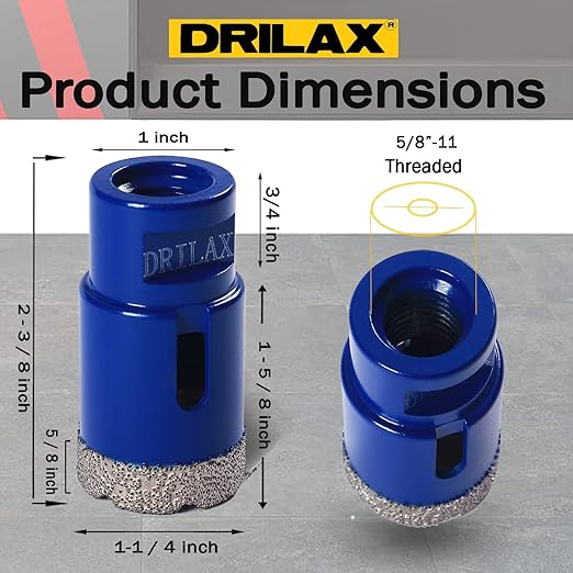 Drilax Pro Series 1-1/4 Inch Diamond Hole Saw for Angle Grinders | 1-3/8" Depth | 5/8"-11 Thread | Ideal for Faucets, RO Filters, Grab Bars & Dry Drilling | Long Life