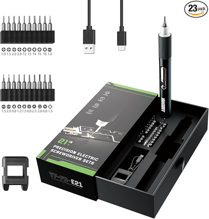 Gear Adjustable Mini Electric Screwdriver,JAKEMY Laptop Screwdriver Repair Tool Kit Cordless Torque Power with Light Manual&Automatic Rechargeable for Phone,Consoles,Toys,Ect, (JM-E21A)