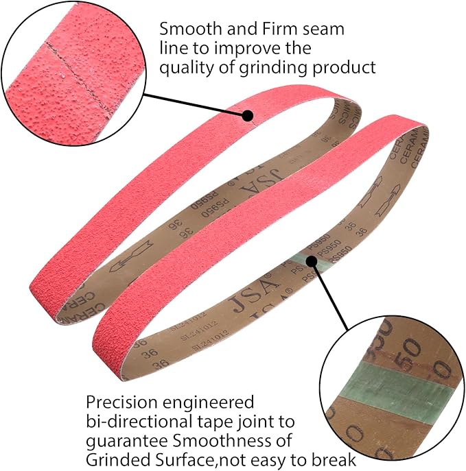 2 x 42 Inch Ceramic Grinding Belts, 36 Grit 2x42 Metal Sanding Belt, Sharpening Sander Belts for Knife Metal, 5 Pack