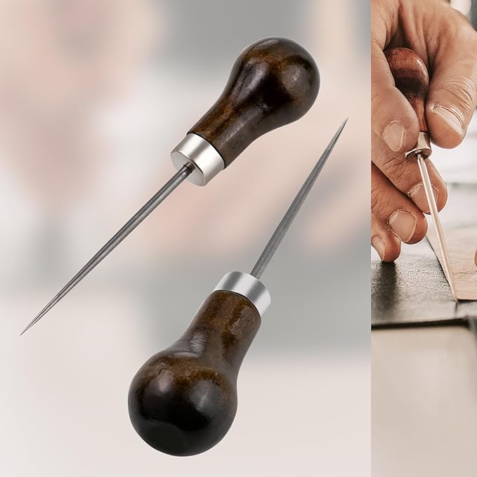 Ceukius 6 Pack Wooden Handle Scratch Awl for Leather Punch Hole or DIY Handmade, Gourd Shape Awl Tool, Leather Craft Tool