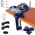 2-in-1 Dual-Purpose Combined Bench Vise or Table Vise, With end-point locking device, Portable Universal Rotate 360° Work Clamp-On Vise, 3.2" Blue