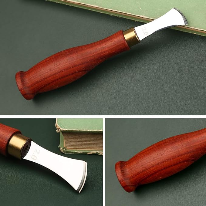 UOOU Leather Edge Creaser,2.0mm Professional Leather Tool,Edge Creaser Stainless Steel Red Wood Handle Tool for Beginners DIY Leather Craft