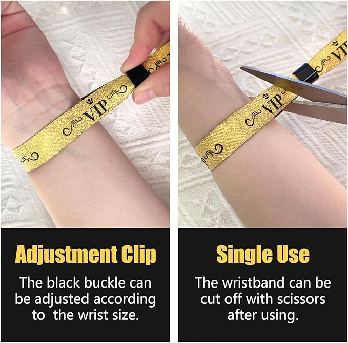 100 Pcs VIP Cloth Event Wristband, Disposable VIP Wristbands for Events, Colored VIP Wristbands Events,for Lightweight Concert,Club Entrance Wrist Strap Party Wristband Event (Color : Gold)