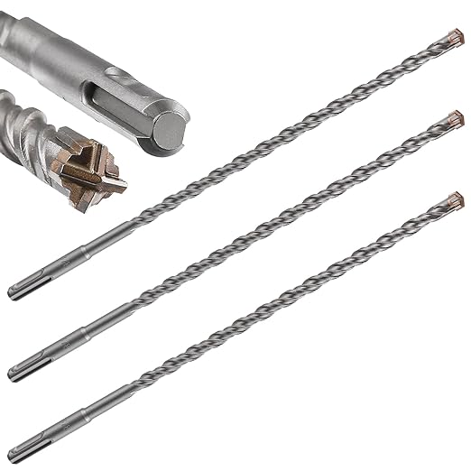 Concrete Drill Bit Lengthening 3pcs 3/8" X 12"-10" Cross-Type Double Thread Carbide Material Suitable for Brick, Cement Walls, Stone, Extra Long Hammer Drill Bits