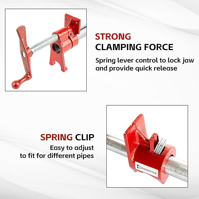 3/4" 2-Pack Pipe Clamp for Woodworking Heavy Duty Cast Iron Quick Release Pipe Clamps with stand Home Improvement, Workshop and Construction Site