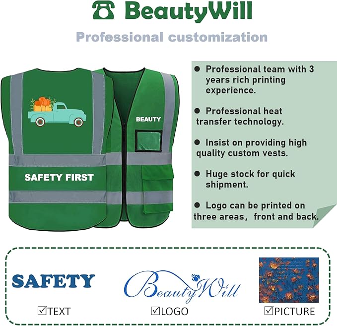 BeautyWill Custom Logo 10/20 Pack Safety Vest Class2 High Visibility Vest with Pockets Breathable Construction Vest Bulk