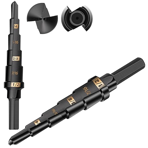 KSEIBI #2 HSS Step Drill Bit Set 3/16-1/2" with 3/8 Shank - Black Oxide Finish for Metal, Wood, Plastic Drilling - Durable, Precision Multi-Sized Bits with 3-Flat Shank 575040