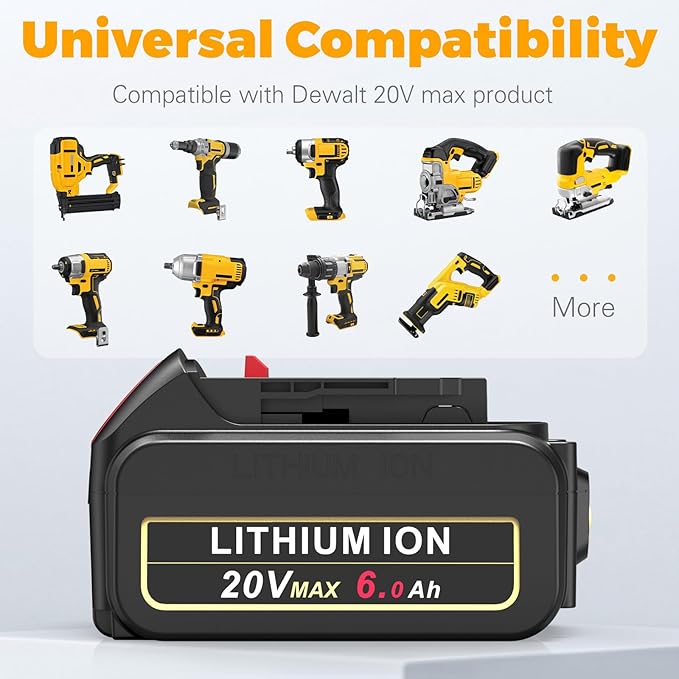 Fancy Buying 6.0Ah 20V Max Battery for Dwwalt 20V Battery Compatible with Dewalt Batteries DCB205 DCB206 DCB207 DCB204 DCB201 DCB200 DCD DCF DCG Series Cordless Power Tools 4 Pack