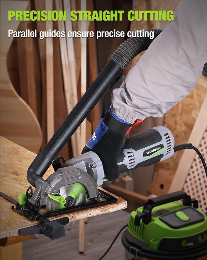 WORKPRO 5.8Amp 3500RPM Circular Saw with Parallel Guide, Maximum Cutting Depth 1-11/16″(90°),1-1/8″(45°), Compact Circular Saw with Three 4-1/2" Blades for Wood, PVC, Tile, Cement Block