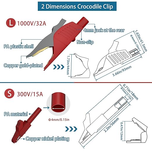 15 Pcs Multimeter Test Leads Kit with Alligator Clips,Test Hook,Test Probe,Tweezer CAT III for Professional Electrical Testing for Fluke/AstroAI/INNOVA Multimeter,Clamp Meter