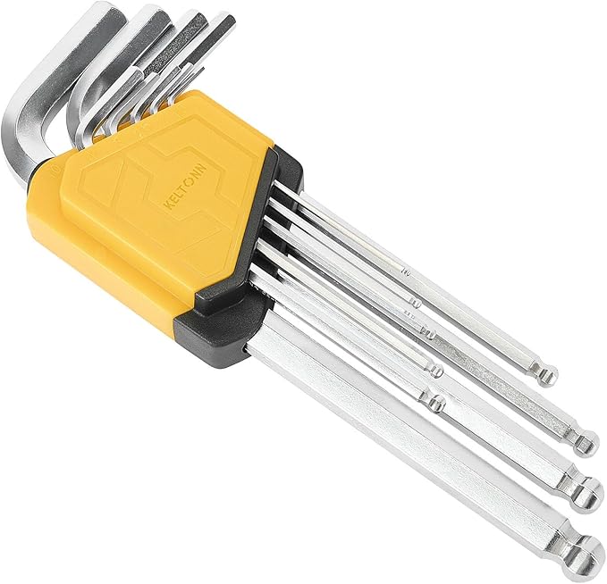 Hex Key Set Allen Wrench Set Ball End Cr-V Steel – 9PCS Metric Allen Wrenches, Chrome Vanadium Steel, 1.5–10mm, 6.7in, Silver Finish, for Furniture Building, Equipment Repairs, DIY Projects