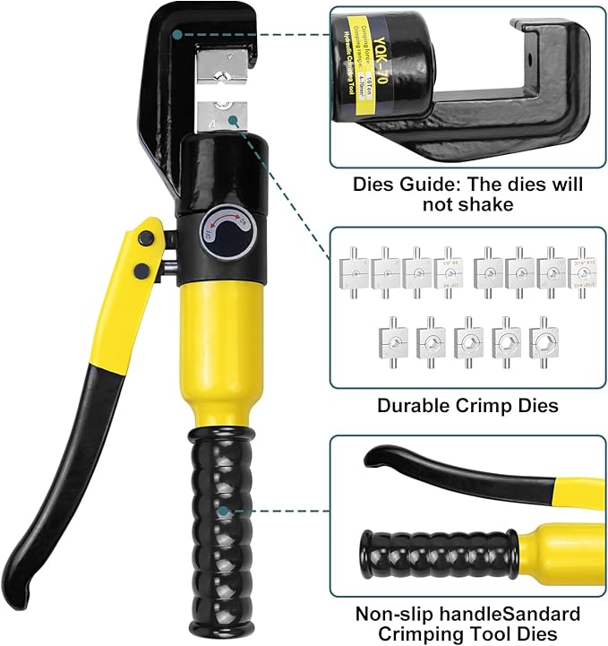 BLIKA Hydraulic Crimping Tool 10 Tons, 12 AWG to 2/0 Battery Cable Crimper Tool with 13 Dies, Hydraulic Wire Crimping Tool Kit for 1/8" to 3/16" Wire Rope, Battery Cable Ends Ring Terminals