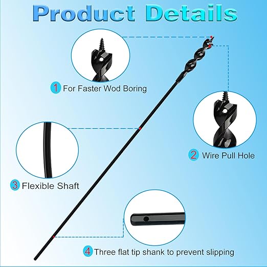 Flexible Installer Drill Bit for Pulling Wires Through Walls Ceilings and Sidewalks,36-Inch Long, 9/16-Inch Auger with a Fish Eye Hole and Screw Point, 3/16" 3-Flat Anti-Slip Shank.