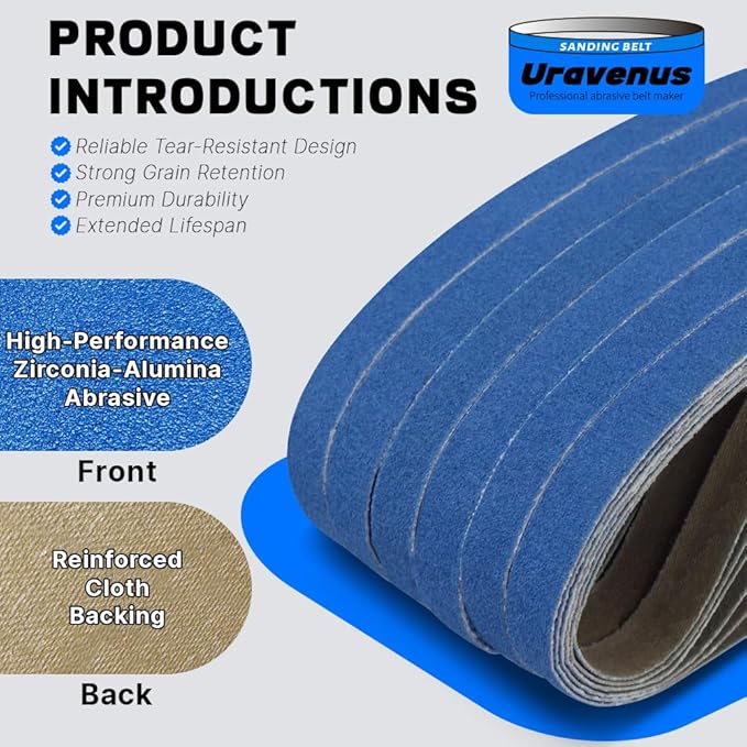 1/2 x 18 Inch Sanding Belts, 36 Pcs 120 Grit, Zirconia Sanding Belts for Fine Finishing, Metal Polishing, Woodworking