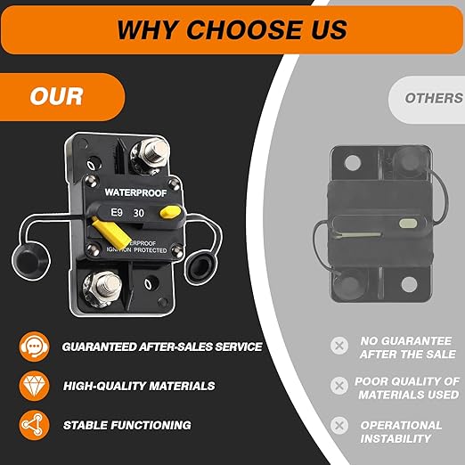 E93 Circuit Breaker Waterproof IP67 25A-300A Extended Surface Mount with 3/8" Diagonal Studs Hi-Amp Marine RV Truck Protector (300A)