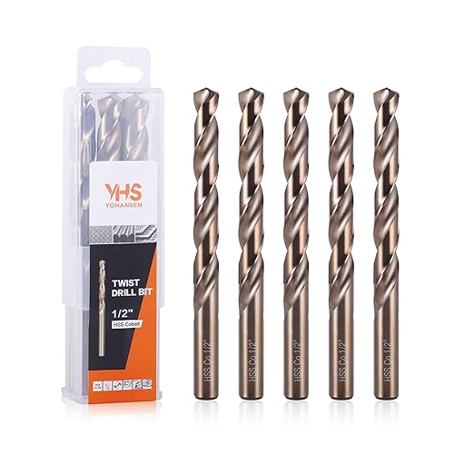 1/2 Inch Cobalt Drill Bits (5pcs), M35 High Speed Steel, 135 Degree Tip, Jobber Length Twist Drill Bit Set for Hard Metal, Stainless Steel, Cast Iron, Wood and Plastic, with Storage Case