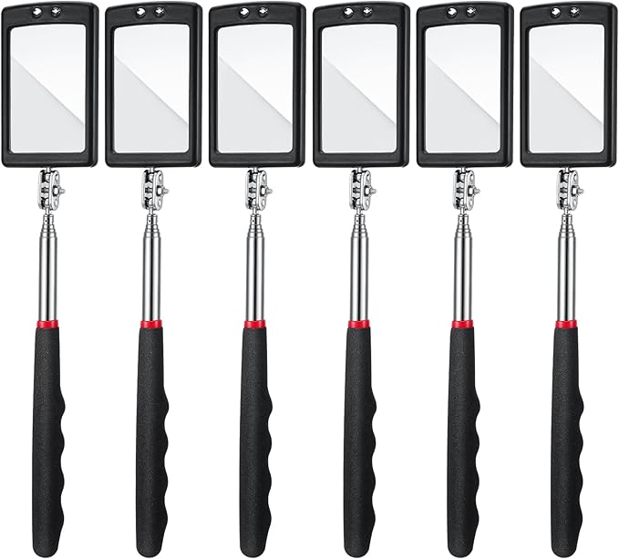 6 Pcs LED Telescoping Inspection Mirror,Retractable LED Mechanical Mirror Tool,Under Vehicle Inspection Mirror,Car Visual Reflector,Retractable Under Vehicle Detection Mirror Repair Tool